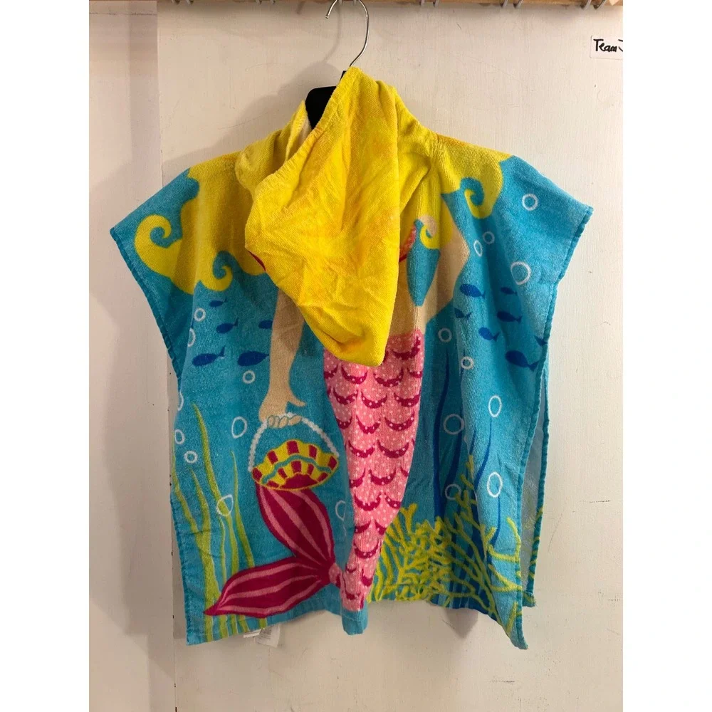 Unbranded Mermaid Hooded Beach Towel OS Blue Pink Cotton Poncho Kids